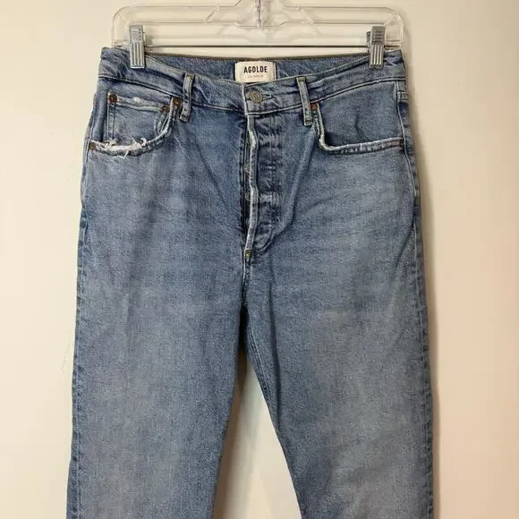 Agolde Womens Straight Jeans Riley Long 28 Cove Wash Blue Organic Cotton Hi Rise - Picture 6 of 10